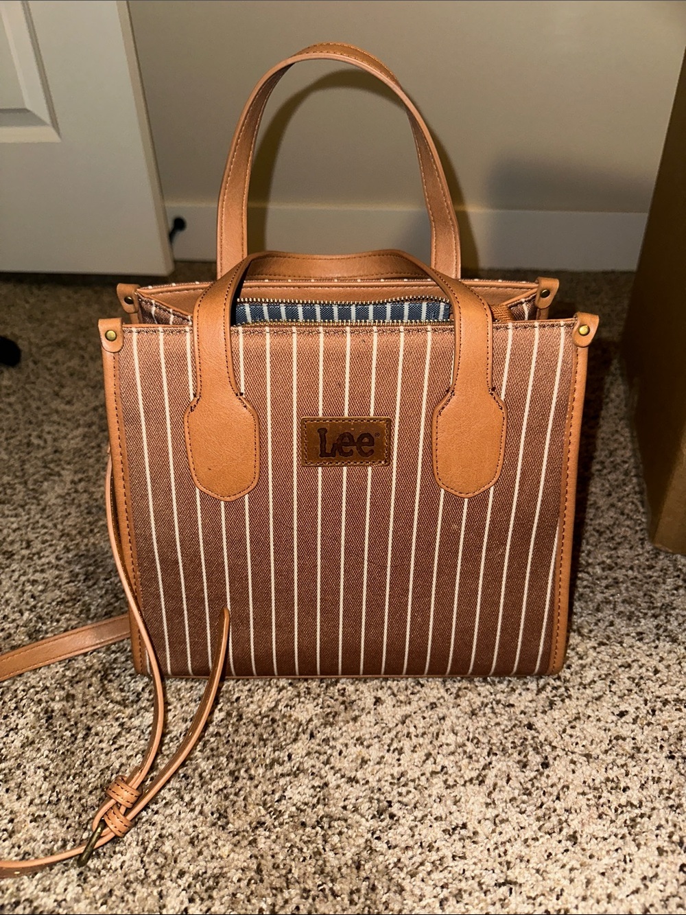 Lee Tan and Brown Striped Tote Bag